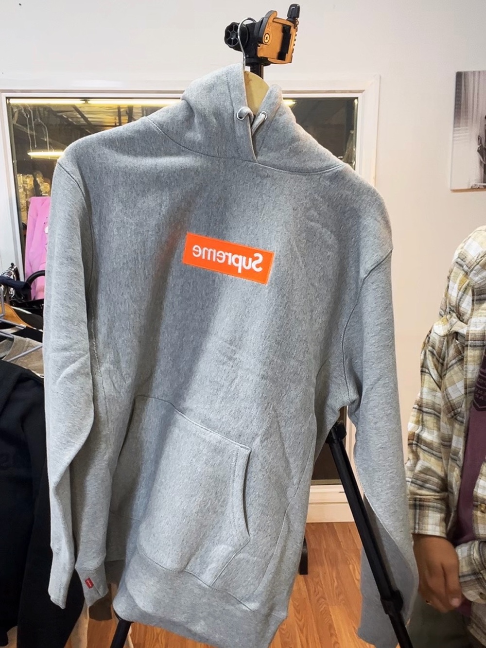 Supreme Gray Hoodie with Orange Box Logo
